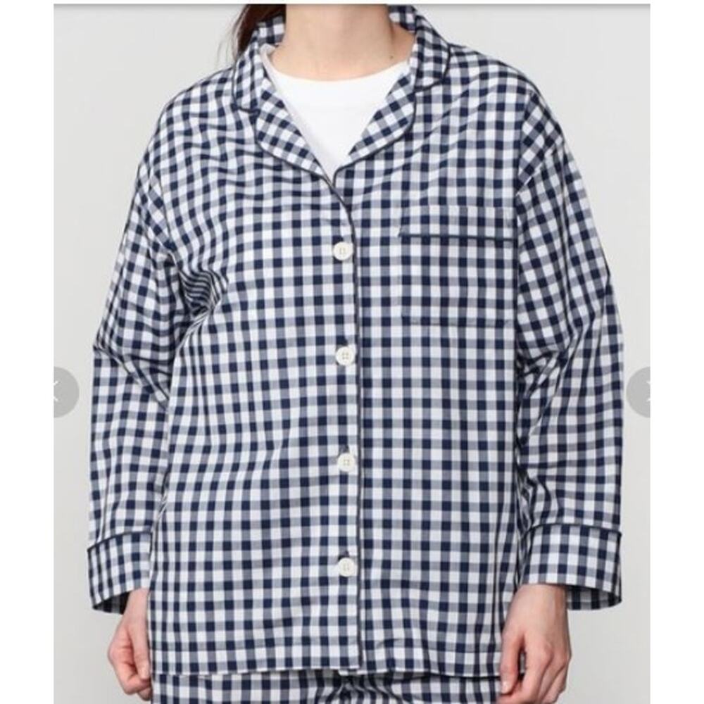 Sleepy Jones Size Small Gingham Check Pajama Shirt Blue White Cotton Button Up